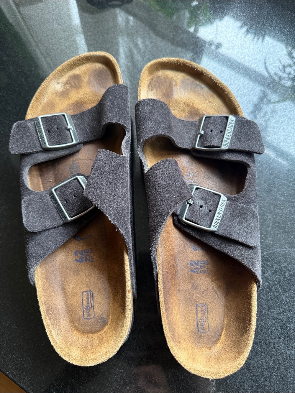 Birkenstock Black Suede Two-Strap Buckle Sandals